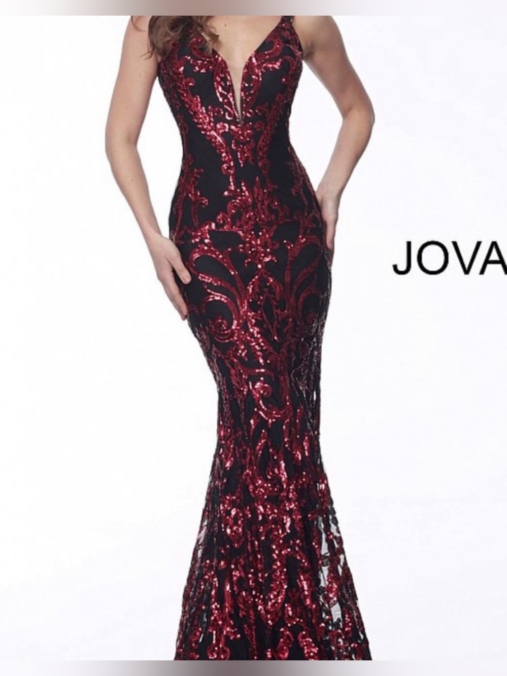 Brand New Never Worn Jovani Mermaid Sequin Gown in red and black | size 00 Prom